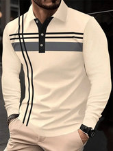 Men's Striped Business Casual Long Sleeve Polo Shirt cherishyouo